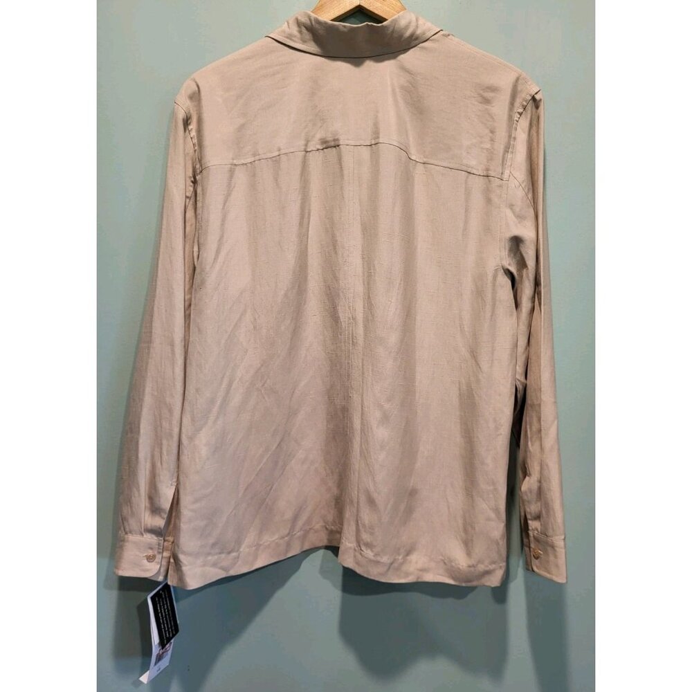 New Beige Silk Linen Long Sleeve Lightweight Button Up Top Sz 16 Minimalist - Picture 4 of 7